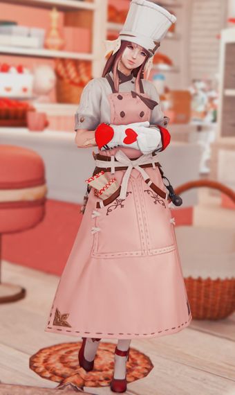 Sweet Baker | Eorzea Collection Baker Character Design, Baker Character, Baker Outfit, Ffxiv Glamour, Gaming Stuff, Eorzea Collection, Final Fantasy Art, Leg Work, Your Character