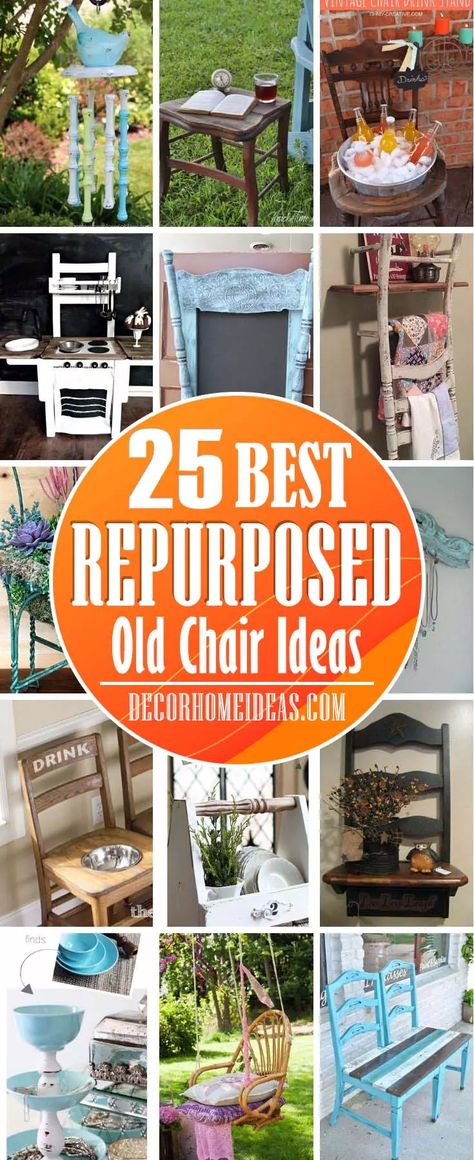 22 Creative Ways To Repurpose Old Chairs And Make Them Shine Again | Decor Home Ideas Old Chair Ideas, Wood Decorating Ideas, Old Metal Chairs, Old Wooden Chairs, Creative Upcycling, Upcycle Chair, Chair Planter, Garden Decoration Ideas, Porch Chairs