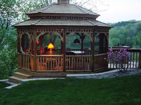 Wooden Gazebo Ideas, Enclosed Patio Ideas, Open Gazebo, Enclosed Gazebo, Gazebo Lighting, Gazebo Decorations, Gazebo On Deck, Large Gazebo, Diy Gazebo