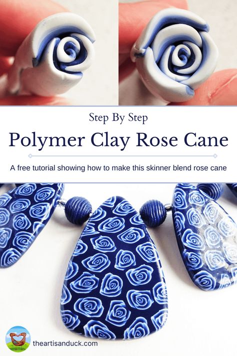 Polymer Clay Rose Cane Tutorial – An Easy Step By Step Guide – The Artisan Duck How To Make Clay Canes Diy, Polymer Clay Finishes, Skinner Blends Polymer Clay, Clay Extruder Ideas, How To Make Jewelry, Polymer Clay Patterns, Fimo Flowers, Polymer Clay Beads Diy, Polymer Clay Rose