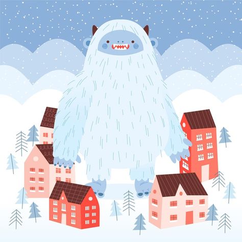 Winter Monster Art, Yeti Painting, Yeti Drawing, Winter Illustration Art, Yeti Cartoon, Yeti Illustration, Yeti Creature, Yeti Art, Yeti Abominable