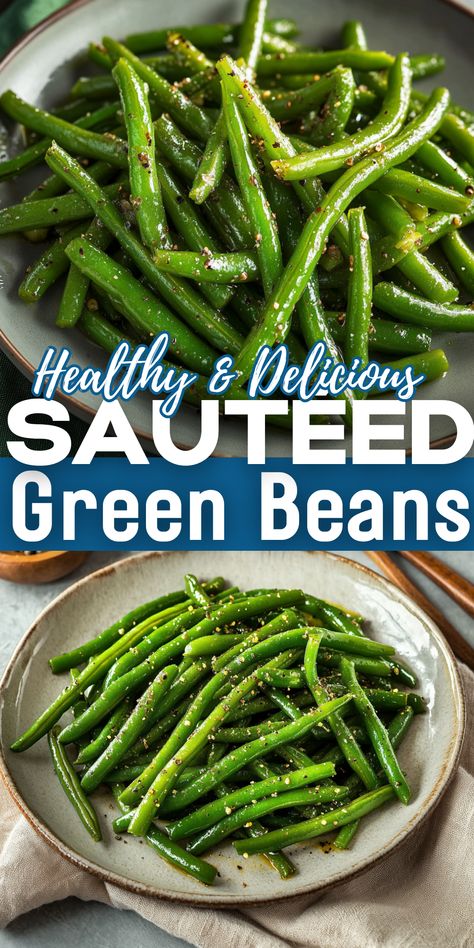 A simple, nutritious, and mouthwatering side dish! These sautéed green beans are the perfect addition to any dinner. Sauteed Green Bean Recipes, Sauteed Greens, Sauteed Green Beans, Green Bean Recipes, Bean Recipes, Healthy Delicious, Green Beans, Side Dish, Side Dishes