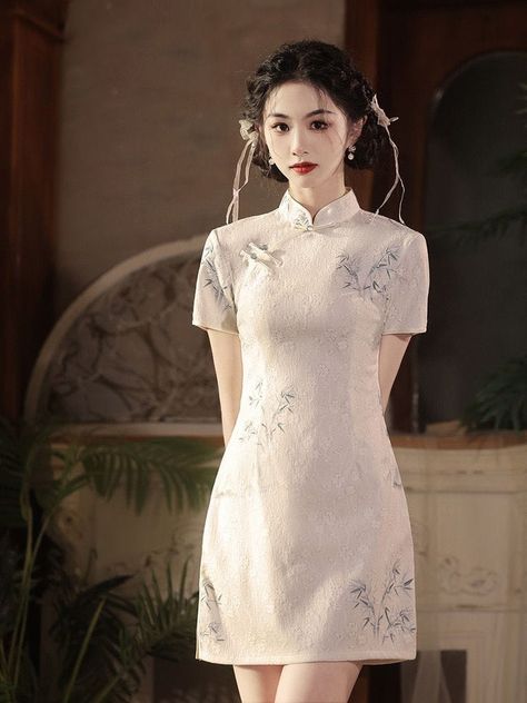 Chinese Collar Dress, Short Qipao, Qipao Modern, Qipao Pattern, Wedding Qipao, Cheongsam Modern, Bamboo Pattern, Modern Qipao, Chinese Collar