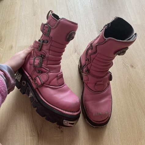 Pink new rock boots Super rare colour!!!! Sooo... - Depop Pink New Rock Shoes, New Rock Boots, Rock Boots, New Rock, Cute Fits, Sock Shoes, Socks, Cool Outfits, Boots