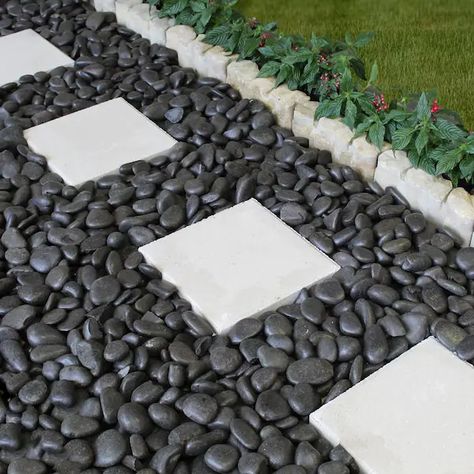 Black Rock Landscaping, Rock Scaping, Black River Rock, Landscaping Rock, Tattoo Plant, River Rock Landscaping, Decorative Pebbles, Stone Landscaping, Polished Pebble