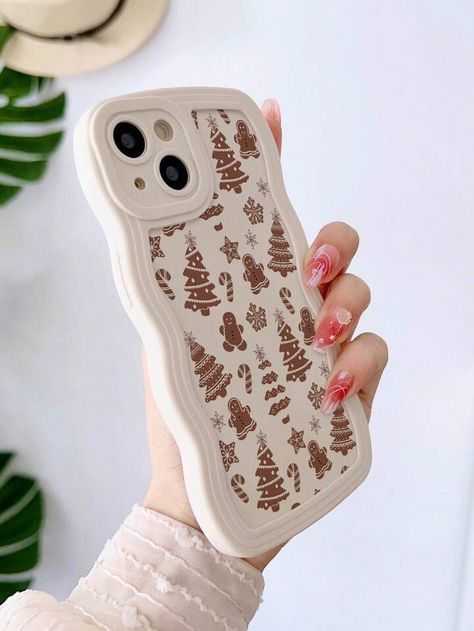 1pc Simple Christmas Gingerbread Pattern Wave Phone Case For Iphone | SHEIN USA Christmas Phone Case Ideas, Shein Christmas Decor, Shein Wishlist, Gingerbread Pattern, Wave Phone Case, Christmas Products, Christmas Phone Case, Cute Desktop Wallpaper, Christmas Graphic