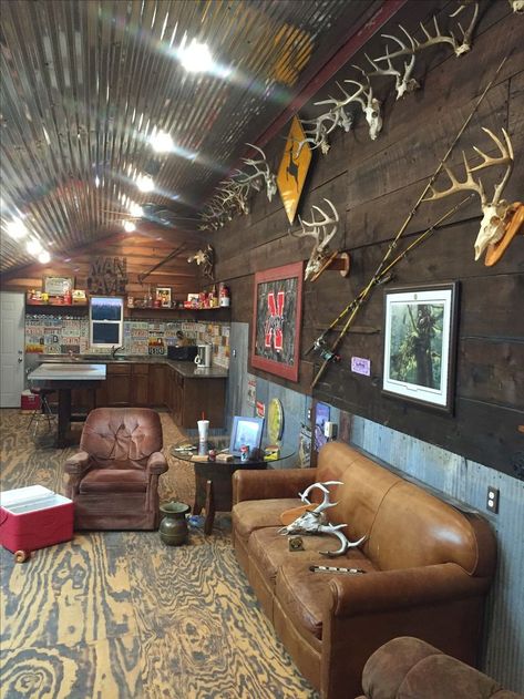 Rustic Tin Ceilings, Man Cave Barn, Hunting Man Cave, Rustic Man Cave, Man Cave Shed, Man Shed, Man Cave Room, Hunting Room, Man Cave Basement