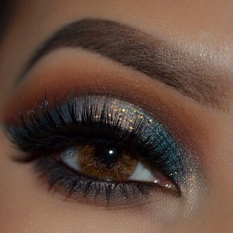 Glam Eye Makeup Brown Eyes, Gold And Teal Eye Makeup, Gold And Blue Eyeshadow Looks, Blue Brown Eye Makeup, Teal Wedding Makeup, Teal Blue Eye Makeup, Teal Blue Makeup Look, Teal Eyeshadow Looks For Brown Eyes, Light Blue And Gold Makeup