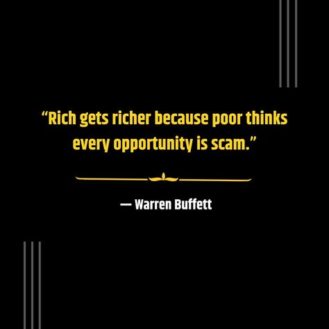 🌟 "The rich get richer because the poor think every opportunity is a scam." - Warren Buffet. Time to break free from limiting beliefs and embrace possibilities! Follow us for daily inspiration! 💪 follow @success.knocks follow @success.knocks follow @success.knocks #motivationmonday #successmindset #opportunityknocks #financialfreedom #motivation #mindsetshift #wealthmindset #thinkbig #breakthecycle #believeinyourself #growthhustle #empoweryourself #inspiration #stevejobs #successjourn... 2025 Quotes, Hard Work Pays Off, Think Big, Business Mindset, Limiting Beliefs, Steve Jobs, Success Mindset, Break Free, How To Get Rich