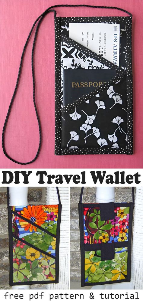 DIY Travel Wallet Tutorial & Pattern Passport Wallet Pattern Free, Passport Holder Diy Sewing, Passport Cover Diy, Diy Passport Holder, Sewing Travel Accessories, Passport Holder Pattern, Wallet Pattern Free, Hidden Wallet, Diy Travel Accessories