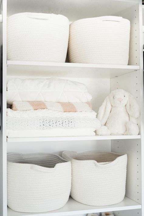 HOME TOUR: NEUTRAL GIRL NURSERY REVEAL - Red White & Denim Nursery Room Closet, Pottery Barn Baby Nursery, Neutral Baby Girl Nursery, Neutral Girl Nursery, Nursery Pottery, Acrylic Nursery, Organization Nursery, Furniture Nursery, Nursery Design Neutral