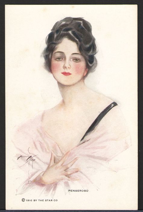 “Penseroso” ~ Harrison Fisher, 1916 Rolf Armstrong, Charles Dana Gibson, Harrison Fisher, Dana Gibson, Americana Art, Vintage Illustration Art, Victorian Ladies, Gibson Girl, Vintage Woman