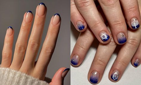 Nail Art Designs For Hanukkah, Hanukkah Nail Art, Hannukah Nail Ideas, Hanukkah Nails Designs, Chanukah Nails, Hanukkah Nails, Party Manicure, Festival Party, Hanukkah