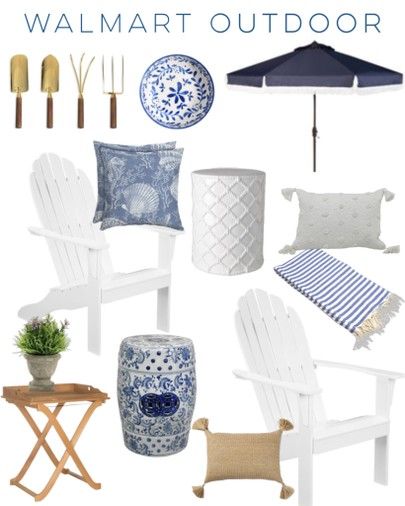 Light Blue Patio Decor, Around Pool Decor, Blue Patio Decorating Ideas, Blue And White Patio Decor, Navy Blue Outdoor Furniture, Navy Blue Patio Decor, Navy Patio Decor, Blue And White Patio Ideas, Grandmillenial Patio