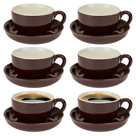 Italian Demitasse Coffee Espresso Tea Cup & Saucer Set - 6pk | FREE DELIVERY | eBay Small Coffee Cups, Afternoon Tea Set, Brown Cups, Espresso Shot, Espresso Cups Set, Chocolate Brown Colour, Coffee Espresso, Coffee Cup Set, Cafe Style