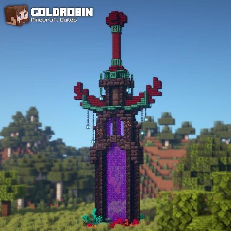 Goldrobin - Minecraft Builder on Instagram: “Nether Sword Portal! 🔥 New YouTube Tutorial (Link in Bio!) Thanks to Reddit User u/Spitezz for the awesome Idea!! . Follow @xgoldrobin for…” Minecraft Spawn Ideas, Minecraft Kale, Minecraft Portal, Construction Minecraft, Minecraft Statues, Rumah Minecraft Sederhana, Minecraft Mansion, Minecraft Structures, Bangunan Minecraft