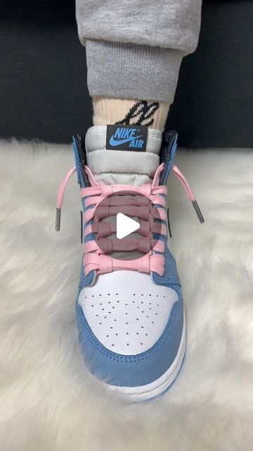 Looped Laces - Shoelace Professionals on Instagram: "Perfect combo: pink 🤝 blue

The Air Jordan 1 Retro High OG ‘University Blue’ is a classic and iconic colorway hailing back to Michael Jordan’s alma mater. 

Now, it would make sense to go with a blue or white, or even black laces, we decided a pink swap would be a perfect complement to this sneaker.

We used a really interesting lacing technique that creates the illusion of individual bows at each eyelet row.

What we swapped:
— Light Pink Waxed Shoelaces in 71”

Music: 
—  Gasolina x Run The World (Girls) by @altego_music" Lacing Jordan 1 High, How To Lace Jordan 1 Mid, Diy Fashion Videos, Nike Air Jordans, Air Jordan 1 Retro High Og, Air Jordan 1 Retro High, Alma Mater, Fashion Videos, Air Jordans Retro