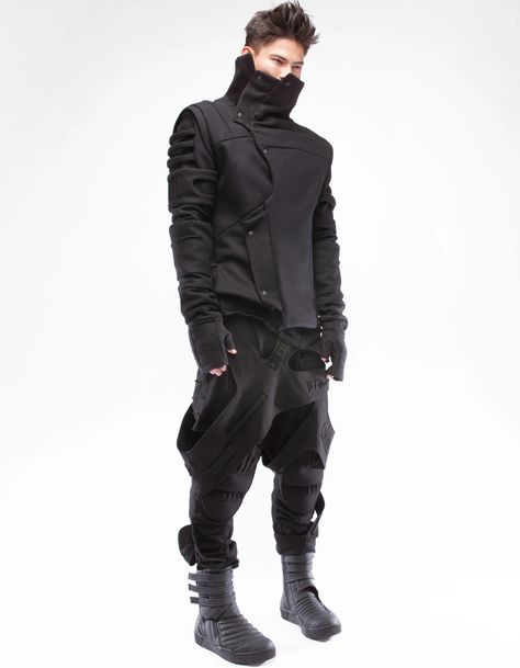 Formal Techwear, Ignihyde Dorm, Male Goth, Crown Logo Design, Cyberpunk Male, Futuristic Outfits, Mens Tracksuit Set, Dystopian Fashion, Tech Clothing