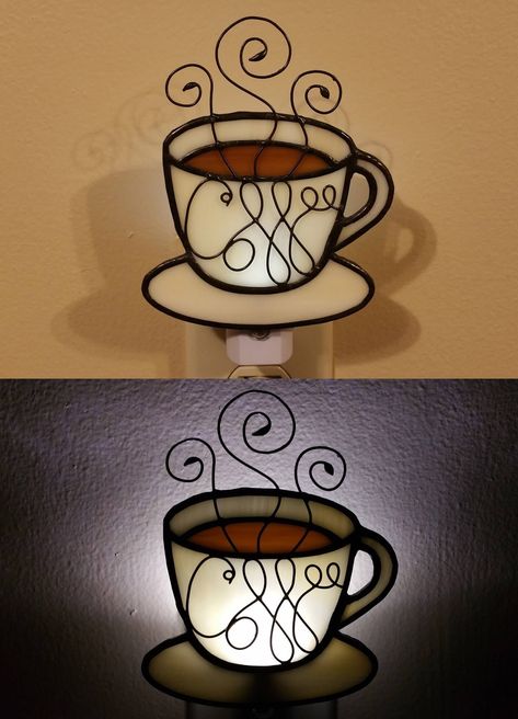 Stained Glass Coffee Cup, Stained Glass Night Lights Patterns, Night Light Ideas, Glass Night Lights, Stained Glass Lighting, Stained Glass Night Lights, Stained Glass Patterns Free, Stained Glass Light, Making Stained Glass