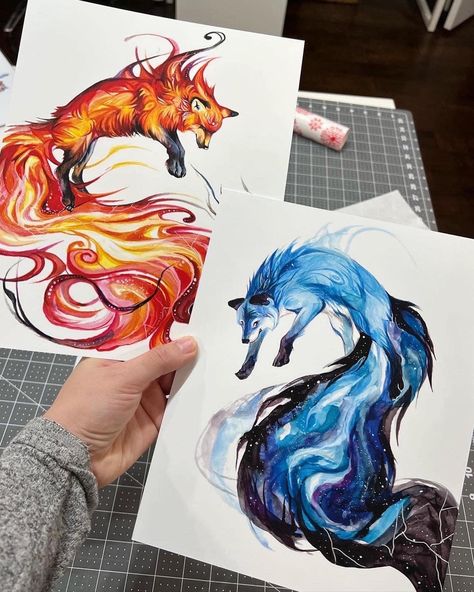 Fire And Ice Matching Tattoos, Fire And Ice Tattoo Ideas, Fire And Ice Tattoo, Ice Tattoo, Bar Painting, Fire Lion, Tattoo Concepts, Fire Tattoo, Tattoo Photography