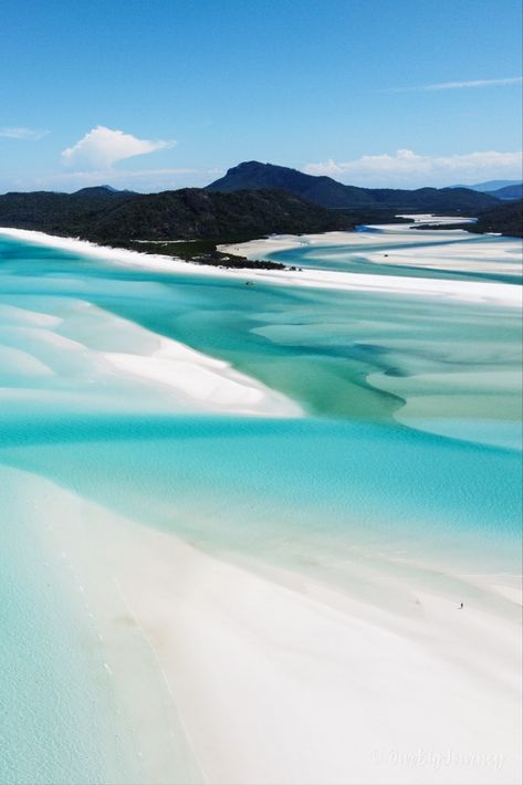 Whitehaven Beach in the Whitsundays Australia is iconic for it's swirling white sands and blue and green waters. It looks like a watercolor painting and should be on your bucket list. White Heaven Beach Australia, White Haven Beach Australia, Whitsundays Australia Aesthetic, Whit Sundays Australia, Whitsundays Aesthetic, Australia Beach Aesthetic, Australia Whitsundays, Travel Visionboard, Beach Bucket List