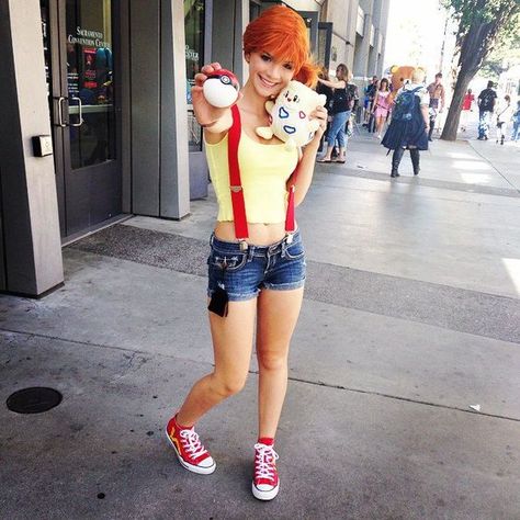 misty! Misty Pokemon Costume, Misty Costume, Pokemon Costumes Diy, Pokemon Trainer Costume, Redhead Costume, Pokemon Halloween Costume, Red Hair Halloween Costumes, Pikachu Costume, Clever Costumes