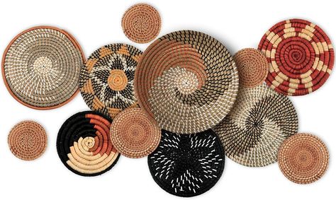 Amazon.com - Tatuo 11 Pcs Boho Wall Basket Decor Decorative Bulrush Woven Basket Wall Decor Boho Wall Art Round Farmhouse Wall Hanging Baskets for Rustic Home Kitchen Decorations, Multi Sizes (Classic) Basket Wall Decor Boho, Boho Wall Basket Decor, Raffia Mirror, Woven Basket Wall Decor, Wall Basket Decor, Woven Basket Wall, Woven Wall Baskets, Basket Wall Art, Basket Decor