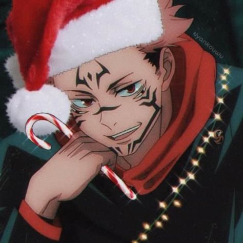 Sukuna Pfp Aesthetic, Sukuna Icon Aesthetic, Jujutsu Kaisen Christmas Pfp, Jujutsu Kaisen Christmas Icons, Jjk Christmas Icons, Sukuna Christmas Pfp, Christmas Jujutsu Kaisen, Christmas Pfp Aesthetic Anime, Anime Christmas Icon