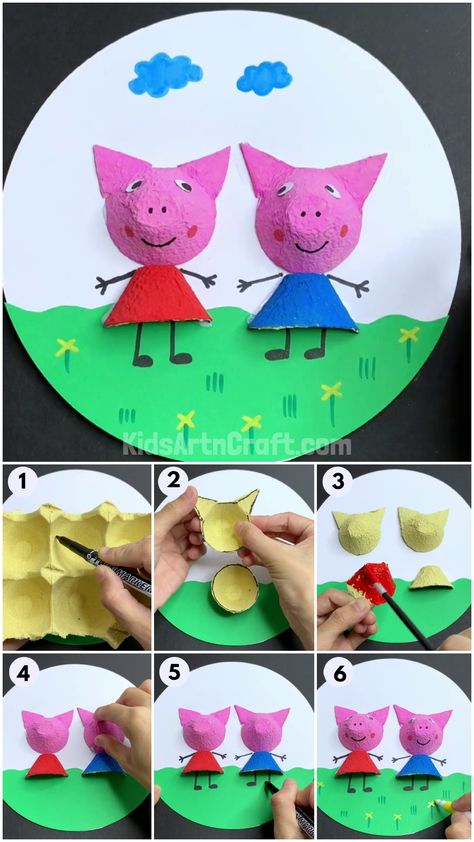 Easy Egg Carton Pigs Step by Step Tutorial For Kids Egg Carton Art Ideas, Arts And Crafts With Egg Cartons, Eggboxes Craft, Craft With Egg Carton, Egg Carton Farm Animals, Crafts With Egg Cartons, Activity With Egg Carton, Art And Craft Egg Carton, Egg Box Crafts