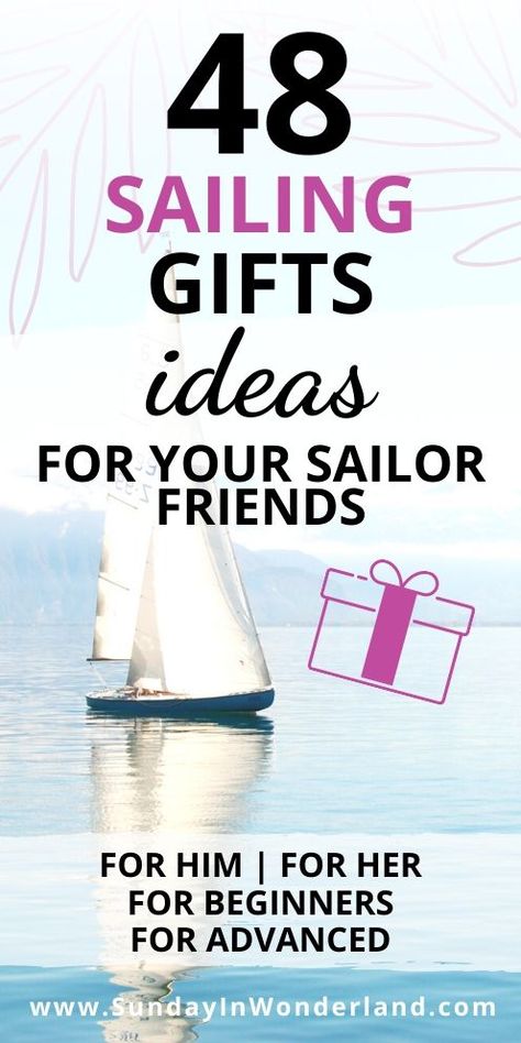 Looking for inspiration for sailing gifts? Here is a complete list of 48 gift ideas for sailors from a sailor! Practical, useful, and funny gifts for boaties wait here for you! | Sailors gift | Marine gifts for him | Nautical gifts for her | Boat gifts for dad | Best gifts for boaties | Gifts for boaters | Boat gift ideas | Gift ideas for a sailor | Sailing gift for a boyfriend | Gift ideas for beginner sailors | Gifts for advanced sailors Boat Gift Ideas, Boat Gifts, Boyfriend Gift Ideas, Gifts For Boaters, Marine Gifts, Survival Kit Gifts, Captain Gifts, Sailing Gifts, Gift Box For Men