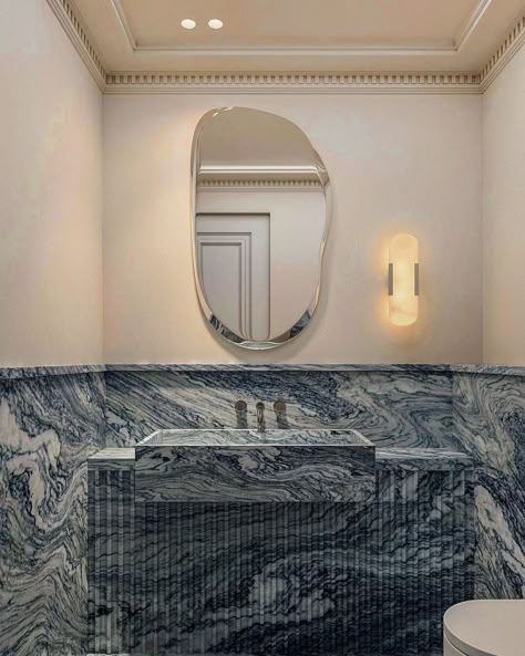 Blue Marble Bathroom, Blue Powder Room, Horse Country, Guest Toilet, Powder Room Design, Toilet Design, Yacht Design, Blue Bathroom, Marble Bathroom