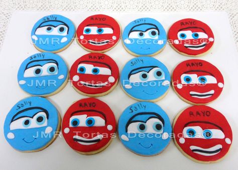 Cookies de Rayo y Sally Cars Y Sally, Mcqueen Y Sally, Flash Mcqueen, 4th Birthday, Bday Party, Birthday Ideas, Sugar Cookie, Party Ideas, Flash