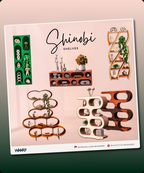 Sims 4 Furniture CC: Shinobi Shelves Sims 4 Cc Shelf Decor, Sims 4 Cc Display Shelf, Sims 4 Cc Floating Shelves, Shelves Sims 4 Cc, Sims 4 Shelves, Curvy Shelves, Sims 4 Cc Shelves, Sims 4 Shelf Cc, Sims 4 Bookshelf Cc