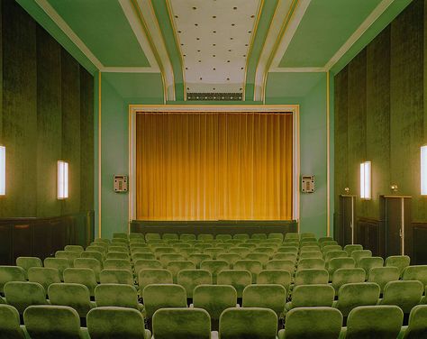 Green theatre. Looks like something from Grand Budapest Hotel. Accidental Wes Anderson, Wes Anderson Aesthetic, Wes Anderson Style, Screening Room, Wes Anderson Movies, Wes Anderson Films, Production Design, Wes Anderson, Curtains Living Room