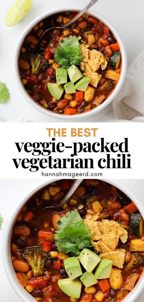 Vege Chili Recipe, Vegetarian Chili With Zucchini, Best Veggie Chili Recipe, High Protein Vegetarian Chili, Vegetarian Chili Stovetop, Chili Recipe With Vegetables, Not Spicy Chili Recipe, Veggie Chili Recipe Crockpot, High Protein Vegetarian Soup