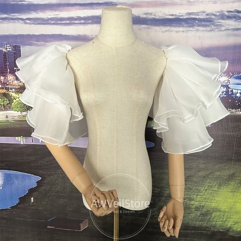 Separate Detachable Ivory Organza Butterfly Bridal Sleeves,Long Sleeves Covering Your Arm,Customized Removable Sleeves For Wedding Dress Organza Ruffle Sleeves, Layer Sleeves, Organza Butterfly, Wedding Sleeves, Bridal Sleeves, Model Lengan, Draping Dress, Filipiniana Dress, White Sleeves