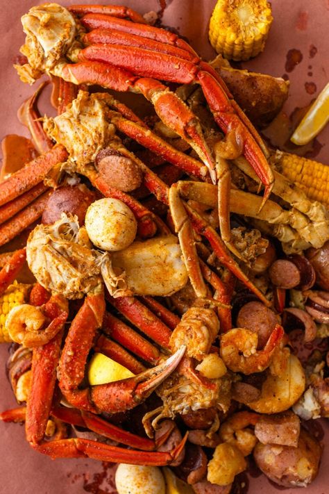 Louisiana Seafood Boil Recipe with Cajun Butter Sauce Snow Crab Legs Recipe Boiled, Crab Leg Recipes Boiled, Cajun Seafood Boil Recipe, Cajun Shrimp Boil Recipe, Cajun Butter Sauce, Crab Boil Recipe, Seafood Boil Recipe, Cajun Shrimp Boil, Boiling Crab