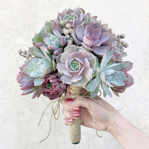 Succulents Wedding Flowers, Succulent Wedding Bouquet, Succulent Bouquet Wedding, Bride's Bouquet, Succulent Bouquet, Hemp Twine, Pink Bride, Succulent Gifts, Succulent Wedding