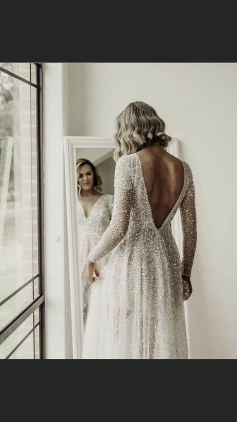 Backless Bridal Dresses, Sparkly Wedding Dress, Deep V Dress, Sparkly Wedding, Sparkle Wedding, Sparkly Dress, Winter Wedding Dress, Long Wedding Dresses, White Colour