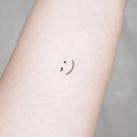 35 Empowering Semicolon Tattoos To Carry On The Hope Of Life Smiley Semicolon Tattoo, Semi-colon Smiley Face Tattoo, Winky Face Tattoo, Colon Tattoo Ideas, Semi Colon Tattoo Ideas, Semicolon Wrist Tattoo, Friend Tats, Smiley Tattoo, Semicolon Tattoo Ideas