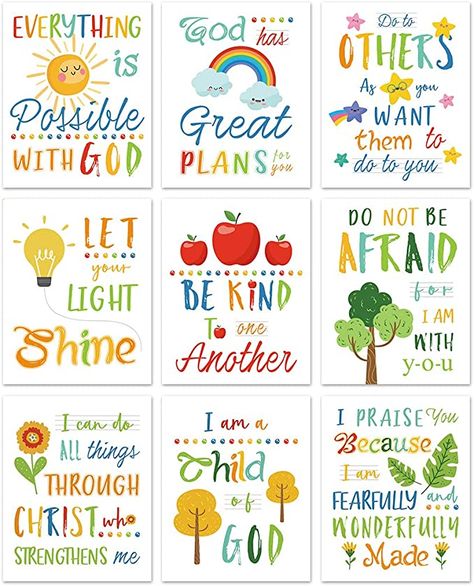 Classroom Themes Christian, Christian Classroom Decor, Sunday School Room Decor, Sunday School Classroom Decor, Christian Classroom, Verses For Kids, Sunday School Decorations, Sunday School Rooms, Art For Children