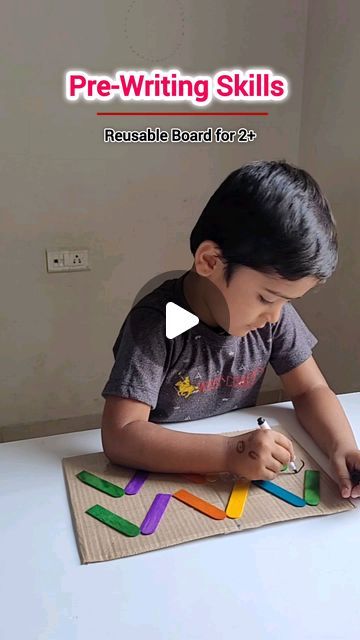 motherof2dragonsss on Instagram: "When we were starting to practice prewriting skills, I made this board. At an early stage, prewriting skill development is very important.   Pre-writing skills are important because they are the foundation for learning how to write. They help children develop fine motor skills, hand-eye coordination, and the ability to hold and move a pencil fluently. These skills help children write legibly and efficiently.   Children develop pre-writing skills by scribbling, drawing, and coloring. They also learn to hold and use a pencil and to copy shapes and letters. Children who have difficulty with pre-writing skills may struggle with writing later on. They may also have difficulty with reading.  Material Required  👉Color sticks  👉Hot glue  👉Transparent tap  👉Car Hands On Writing Activities, Activity Based Learning Ideas, Pencil Holding Activities, Pre Writing Practice Preschool, Preschool Prewriting Activities, Pre Writing Activities Prewriting Skills, Fine Motor Skills Activities For Kids, Pre Writing Activities Preschool, Scribbling Drawing