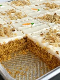 Sheet Pan Carrot Cake Bars (surprise ingredient!) - Together as Family Carrot Cake Recipe With Baby Food, Sheet Pan Carrot Cake, Carrot Cake Bars Recipe, Easter Desserts Cake, Carrot Cake Dessert, Carrot Baby, Cake Sheet, Baby Carrot Recipes, Cake Bars Recipe