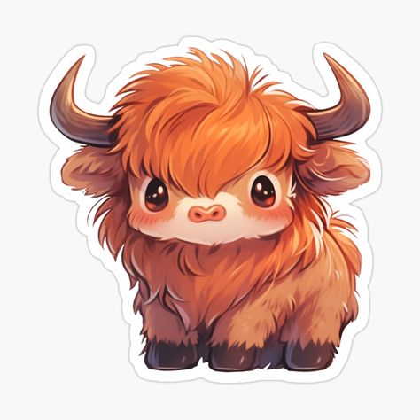 Cute Kawaii Scottish Hairy Baby Highland Cow by CozyKawaiiArt | Redbubble Highland Cow Sticker, Cow Drawing, Giraffe Painting, Highland Dance, Baby Highland Cow, Dancing Drawings, Cute Cartoon Drawings, Big Art, Kawaii Design