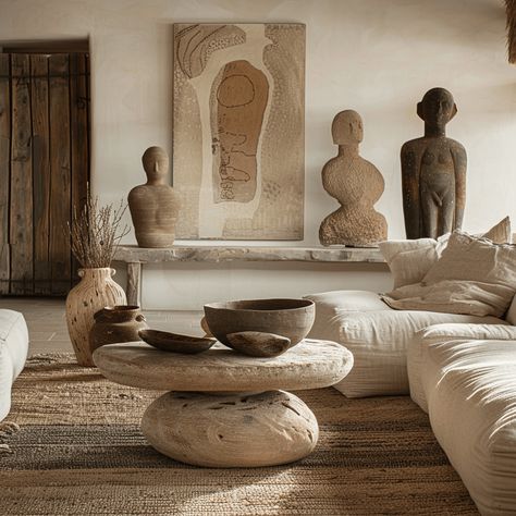 How to Create an Earthy Living Room That Will Be the Envy of Your Guests Neolithic Interior Design, Earthy Interiors, Organic Interiors, Old World Elegance, Earthy Living Room, Modern Fall Decor, Wabi Sabi Decor, Mediterranean Interior, Mid Century Minimalist