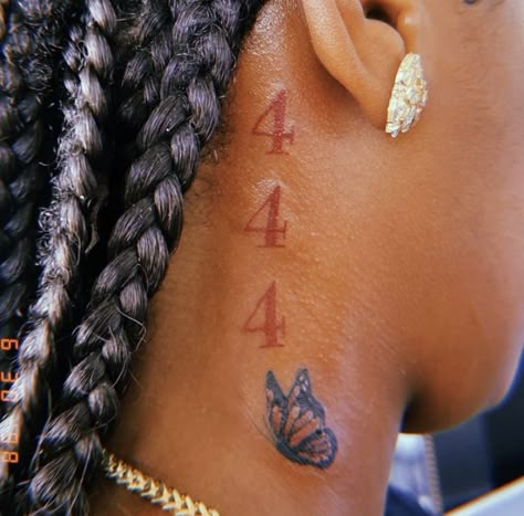 Red Tattoos For Women Brown Skin, Black People Tattoos, Blue Ink Tattoos, Delicate Tattoos For Women, Cute Thigh Tattoos, Small Neck Tattoos, Side Neck Tattoo, Rib Tattoos For Women, Cute Hand Tattoos