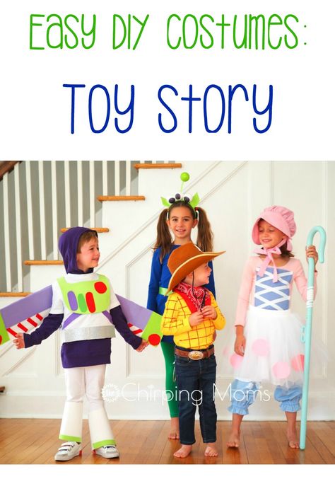 Diy Buzz And Woody Costume, Toy Story Homemade Costumes, Diy Buzz Light Year Costume Toddler, Diy Jessie Toy Story Costume Kids, Diy Woody Costume Toddler, Diy Toy Story Shirt, Diy Rex Costume Toy Story, Diy Bo Peep Staff, Toy Story Bo Peep Costume Diy