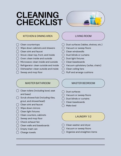 Cleaning checklist to be used by you in your home, for your rental unit or in your cleaning business. Ensure nothing gets missed with this thorough checklist that will leave your space looking and feeling beautiful! House Cleaning Checklist Printable, Dusting Blinds, Clean Countertops, Cleaning Checklist Printable, Cleaning Faucets, House Cleaning Checklist, Clean Bedroom, Clean Sink, Business Essentials