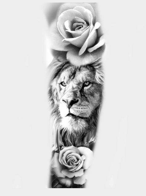 Lion And Rose Tattoo Design, Lion Rose Tattoo, Lion And Rose Tattoo, Arm Cover Up Tattoos, Geometric Tattoo Sleeve Designs, Lion Art Tattoo, Magic Runes, Lion Tattoo Sleeves, Half Sleeve Tattoos Drawings