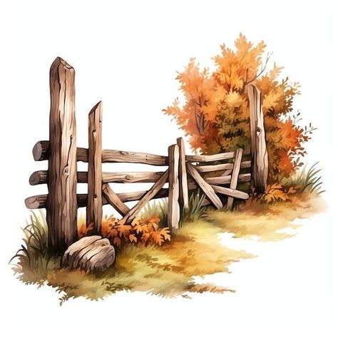 Rustic Fence Ideas, Farm Scene Painting, Autumn Pics, Autumn Farm, Fall Windows, Mini Canvases, Farm Scenes, Autumn Clipart, Painting Flowers Tutorial